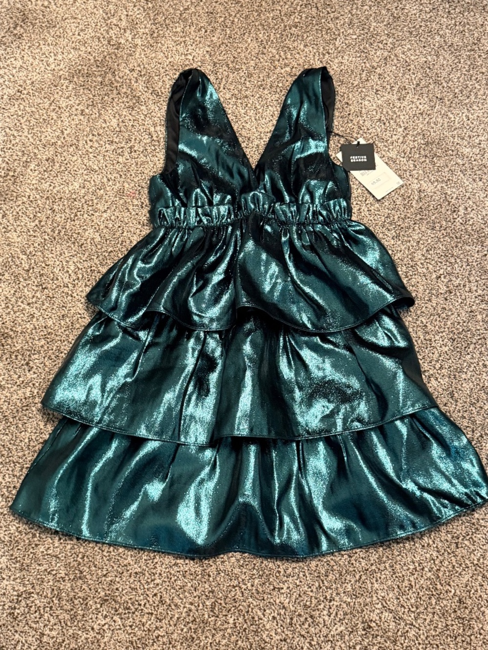 NWT ZARA Festive Collection Green Shimmer Dress Women's Size XS NWT OZ inspired
